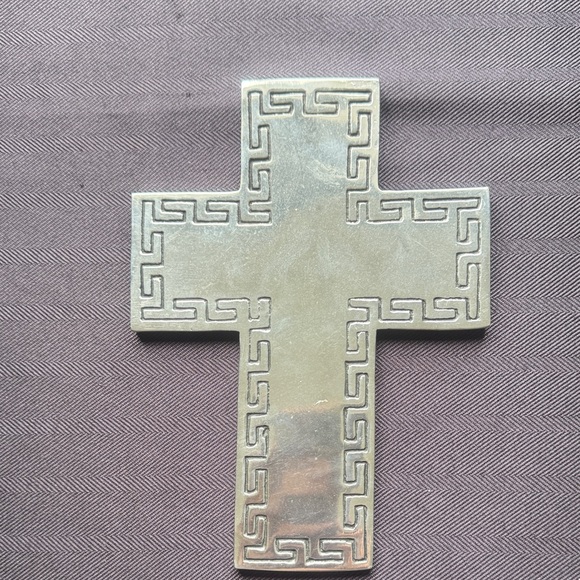Silver Cross Pendant with Greek Key Design - Picture 1 of 6